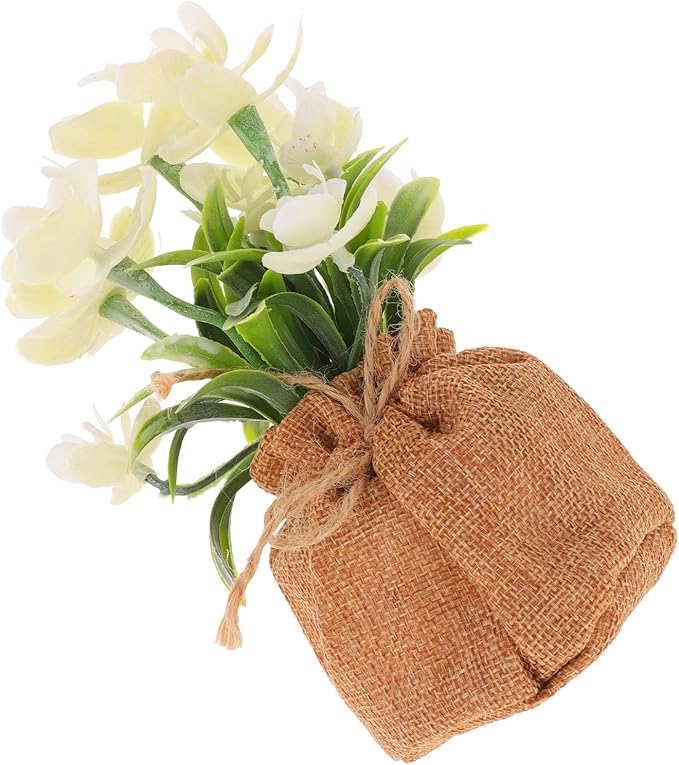 ARTIBETTER Artificial Phalaenopsis Orchid Faux Flower Potted Plant Rope Bag, Realistic Plastic Phalaenopsis for Home Décor, Table Centerpiece, Living Room Decoration,