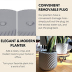 Fox & Fern Large 12 Inch Planter — Premium Polystone Gray Plant Pot with 3D Texture and Drainage Plug - 12 Inch Pots for Plants Indoor - Large Planter for Indoor & Outdoor Plants