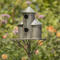 Zaer Ltd. Large Silver Colored Multi-Birdhouse Stakes, Room for 4 Bird Families in Each (Plump Triple Cylinder Homes (Silver Color))