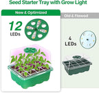 Bonviee 5 Packs Seed Starter Tray with Plant Light, Elevated Seedling Starter Trays Kits with Adjustable Humidity Domes and Clear Cell Tray, 12 Full Spectrum led lamp Beads for Plants Indoor-Green