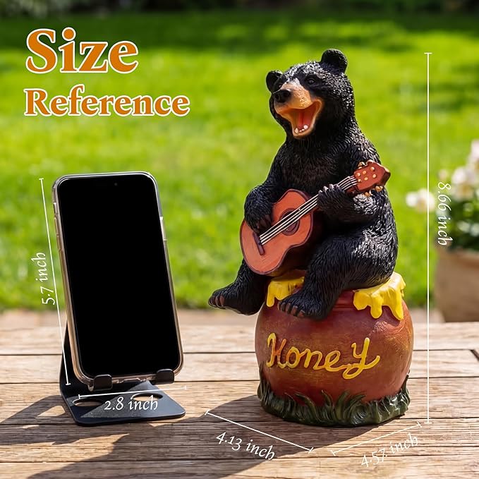 PETAFLOP Solar Garden Statues Bear Decor, Bear Figurines with Glowing Honey Jar for Patio Balcony Lawn Yard Decorations, Outdoor Birthday Housewarming Gifts for Women, Mom