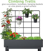 Metal Raised Garden Bed with Trellis & 2-Tier Storage Shelf, Elevated Planter Box with Legs -Includes 3 Flower Pots, Outdoor Vertical Garden for Vegetables Herbs Climbing Plants Patio Balcony