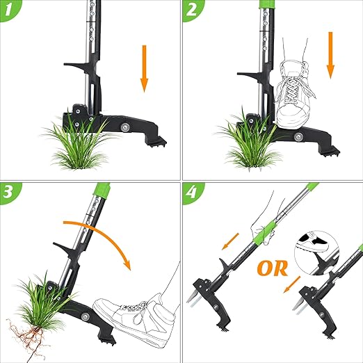 4-Claw Weed Puller Tool Stand Up Heavy Duty, 39'' Long Weeding Tool with Long Handle Stainless Steel Claws Gardening Weed Pulling Tool for Lawn and Garden