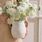 Ceramic Flower Vase Home Decor - 7.1 Inch White Rustic Table Flowers Vases Living Room Bedroom Plant Decoration Modern Farmhouse Vintage for Kitchen Shelf Office Coffee Dining Desk House Women