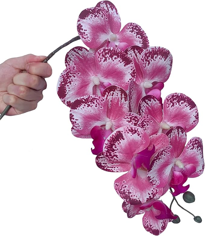 FagusHome 32 Inch Artificial Phalaenopsis Flowers 6 Pcs Artificial Orchid Flowers Stem Plants for Home Décor (Pink Piebald)