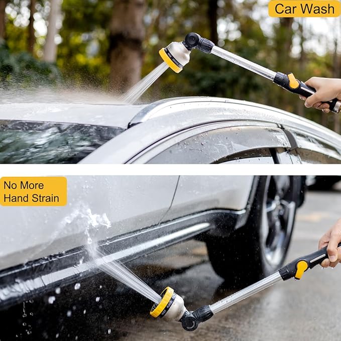 FANHAO 16-Inch Metal Watering Wand, Heavy Duty Garden Hose Wand with 9 Spray Patterns, 180° Rotating Long Hose Nozzle Sprayer Thumb Flow Control, Ideal to Water Hanging Baskets and Shrubs - Yellow