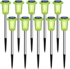 DenicMic Solar Lights Outdoor 10 Pack Waterproof Green LED Stainless Steel Stake Outside Lights for Yard Pathway Garden Driveway Walkway Landscape Path Lighting