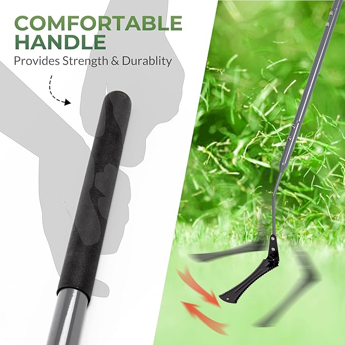 Walensee 48-Inch Long Handle Grass Whip, Scythe with Double-Edged Serrated Steel Blade, Soft Rubber Grip, Cut Tall Grass and Overgrown Weeds in The Yard, Fields, and Ditches, Black, 1 Pack