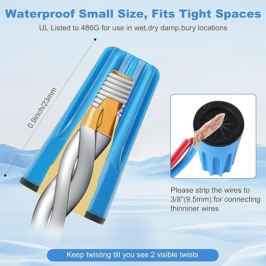 Lenporl 100PCS Waterproof Wire Electrical Connectors 22AWG-8AWG,Outdoor Seal Electrical Twist Nuts Caps Cable Terminal Connector for Landscape Light, Irrigation Valves, Wet Location Installation