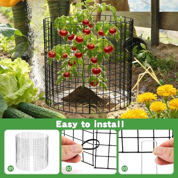 5 Pack Round Plant Protector from Animals, 12'' x 12'' Metal Plant Cages, 15 PCS Metal Mesh to Keep Animals Out, Garden Protection Bunny Barricades, Wire Plants Protectors for Rabbits Chicken Duck