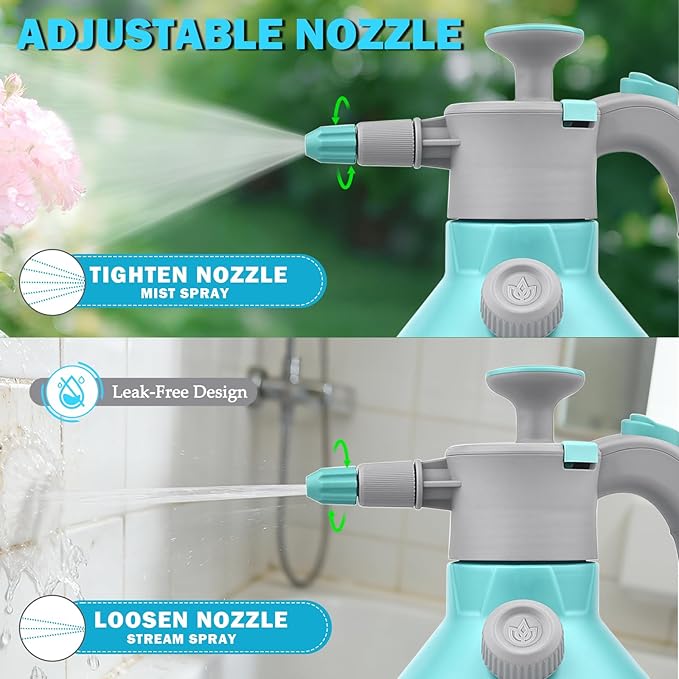 Garden Hand Pump Sprayer 1/2 Gallon - 68 Oz Leak-Proof Handheld Pressure Sprayer with 360° Extended Spray Rod, Adjustable Nozzle & Safety Valve, Water Mister Spray Bottle for Plants (2L)