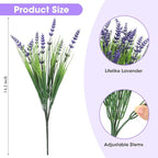 Bassion Artificial Flowers for Outdoors, 24 Bundles Fake Lavender Flowers UV Resistant Violet Plastic Plants Faux Monkey Grass for Home Porch Garden Window Box Indoor Outdoor Decorations