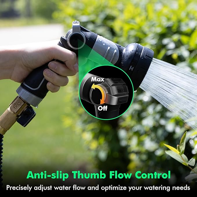 RESTMO Multi-Angle Garden Hose Nozzle with Sprinkler Function, Heavy Duty Water Hose Nozzle with 4 Spray Patterns, Magic Twist and Thumb Flow Control for Garden Watering, Car Washing & Yard, Black