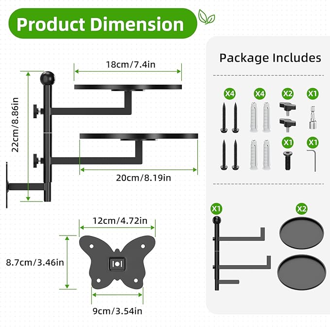 Rotating Window Shelves for Plants Wall Plant Stand Holder Indoor 2-Tier Floral Metal Window Shelf Holder for Multiple Plants Space Saving Child Pet Friendly Home Butterfly Design Decor Layer Black