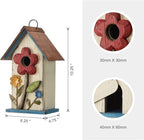 Glitzhome Bird House for Outdoor Hanging, 10.2" H Garden Decorative Birdhouse Pet Cottage Distressed Wooden Bird House for Outside, Bird Nest Box for Bluebird Wren Chickadee Sparrow, Flower White