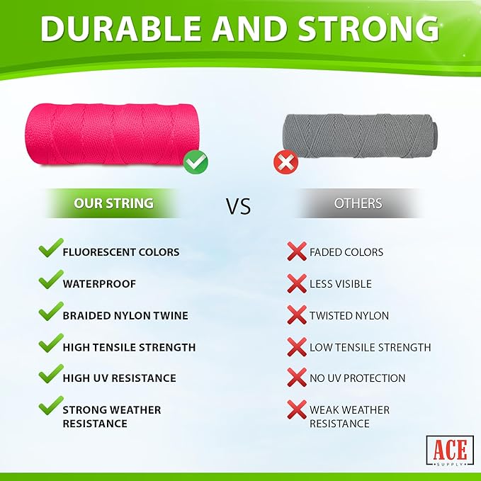 Fluorescent Pink String 1000 Ft - #18 Neon Pink Twine - Nylon String Line for Mason Line, Construction, Leveling