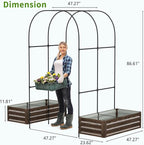 DoCred 3 in 1 Raised Garden Bed with 87in Tall Arch Trellis for Climbing Plants, Galvanized Planter Garden Box Outdoor for Gardening, Climbing Vegetables, Flower