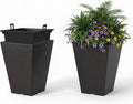 Giantex Square Taper Planter Set of 2, 10"x10"x14" Self-Watering Flower Pots with/Removable Inner Bucket & Drainage Holes, Indoor Outdoor Decorative Plant Container for Porch Balcony, Black