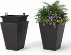 Giantex Square Taper Planter Set of 2, 10"x10"x14" Self-Watering Flower Pots with/Removable Inner Bucket & Drainage Holes, Indoor Outdoor Decorative Plant Container for Porch Balcony, Black