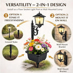 2-in-1 Solar Post Light with Planter for Real Or Fake Flowers, 2026 New Solar Lamp Post - Wall Mount Or Freestanding, 3000K Solar Lamps Outdoor Waterproof, for Lawn, Patio, Front/Back Door