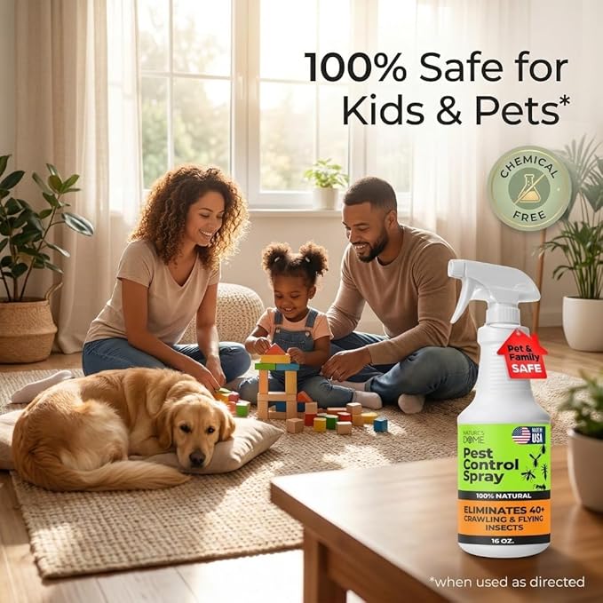 Nature’s Dome Pest Control Spray 16 Oz | 100% Natural Ant Killer & Bug Spray for Indoor & Outdoor Use | Eco-Friendly Bug Spray for Flea, Ticks, Ant & Mosquitos | Safe for Pets and Kids