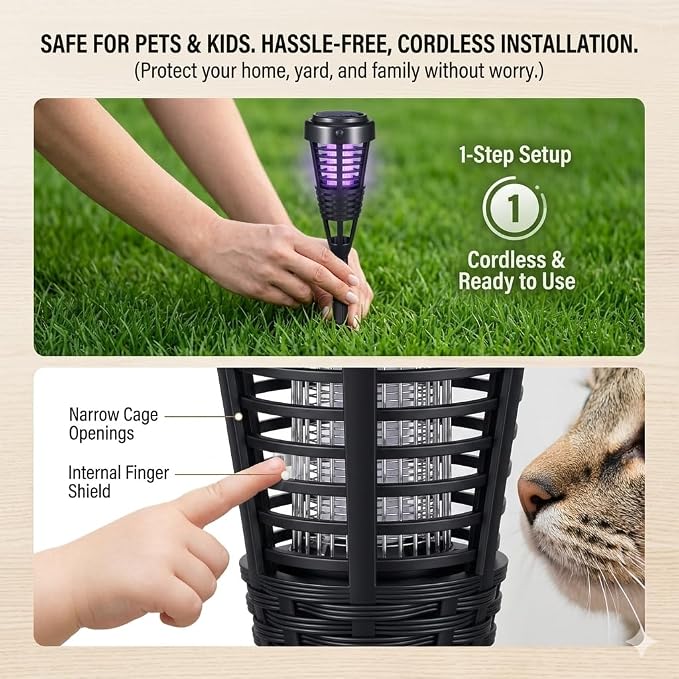 2026 4Pack Mosquito Repellent Outdoor Patio Solar Bug Zapper Outdoor,Mosquito Trap to Repel Gnat Small Flying Insect,Waterproof Mosquito Zapper for Outside,Solar Fly Zapper for Backyard,Garden,Patio