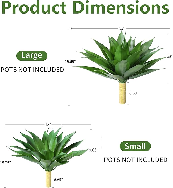 Ivydale Fake Plants, 2 Pcs 28" Agave Artificial Plants Outdoor UV Resistant Faux Outdoor Plants, Large Artificial Plants Outdoor Realistic Greenery for Porch Planter Patio Yard Garden Indoor