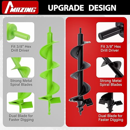 MAZING 16" x 4" Upgraded Spiral Auger Drill Bit for Planting, 2Pc Heavy Duty Garden Auger Bit, Bulb Planter Tool for Post Hole Digger Plant Flower Bedding Digging