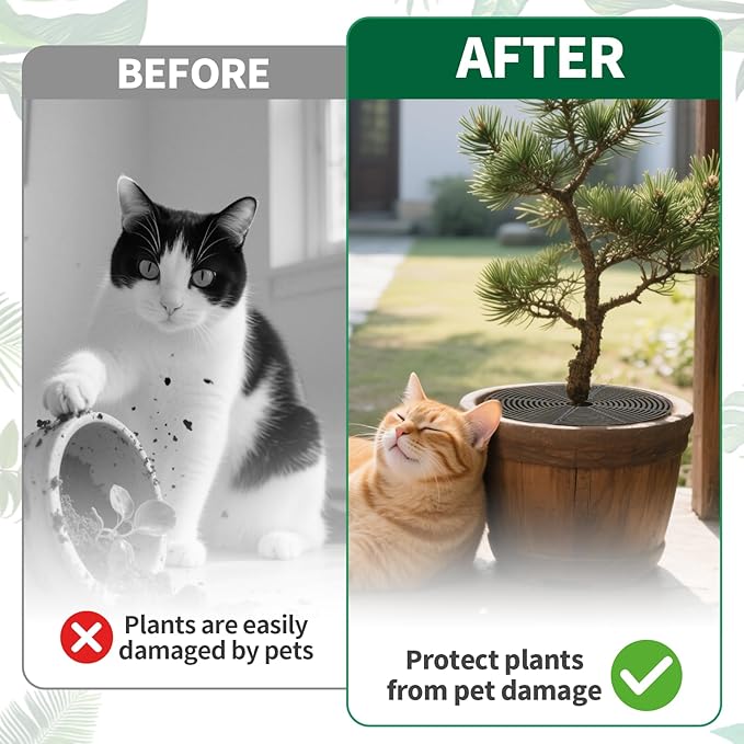 3 Pcs Plant Pot Cover, Plant Covers from Animals, Cuttable 11.8 Inch Soil Protectors, Keeps Cats, Animals Out, for Indoors Outdoors(Black)