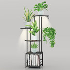 Plant Stand Indoor with Grow Light, 5-Tiered Tall Plant Stand Indoor, Metal Plant Shelf with Hanging Basket Hook and Adjustable Light, Ideal for Living Room, Garden, Patio (Black )
