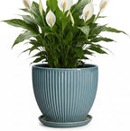 Ceramic Planter, 8 Inch Plant Pot Indoor with Drainage Hole and Saucer, Decorative Planters for Indoor Plants, Modern Flower Pots, Round Planter, Room Decor, Gifts for Plant Lovers, Glaze Blue