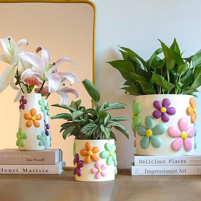 GUGUGO 8 Inch Pastel Mushrooms Planters, Cute Unique Rainbow Planter with Drainage, Colorful Vintage Retro Flower Plant pots for Indoor & Outdoor Plants, Eclectic Funny Room Decor Aesthetic (A,8 Inch)