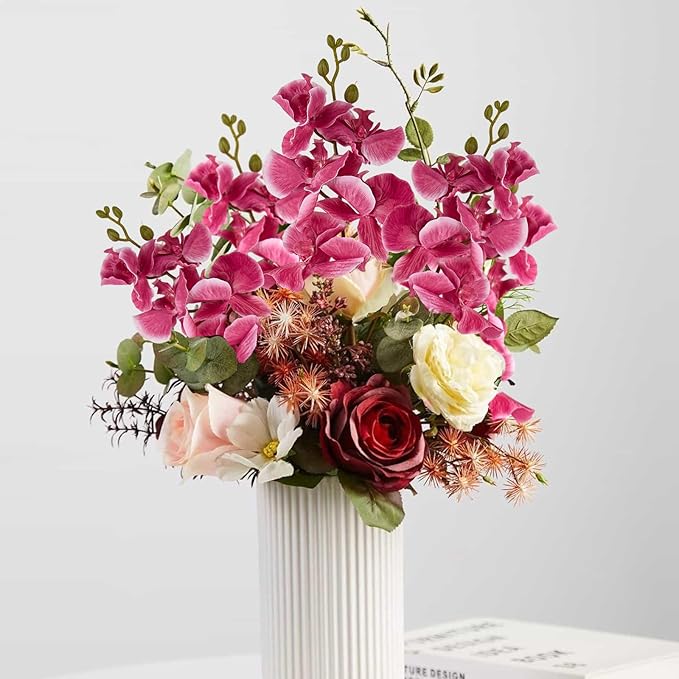 6 PCS Artificial Orchid Stems 33.5" Tall 9 Large Petals Fake Fuchsia Phalaenopsis Flower Arrangements for Home Wedding Living Room Table Centerpiece Office Table Decor Fuchsia