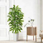 Artificial Yellow Dracaena Tree - 5FT Tall Fake Plants with White Tall Planter - Artificial Plants Indoor Floor Plant in Pot - Large Tropical Fake Yucca Potted Tree for Home Office Living Room Decor