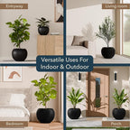 12.8"H x 16"D Premium Globo Fiberstone Round Planter with Drainage Hole, Smooth Finishes, Weather Resistant for Indoor and Outdoor Use, Included 2 Extra Coco Mats (Black, 10.7" Pot Opening)