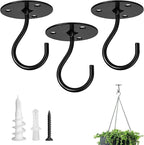 Ceiling Hooks for Hanging Plants-Heavy Duty Wall Mount Hanger Bracket for Hanging Bird Feeders, Lanterns, Wind Chimes, Planters, Outdoor Decoration (3 Pack) (Black)