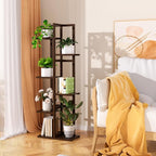 6 Tier Bamboo Plant Stand Indoor, Wood Tall Flower Holder Corner Tiered Plant Shelf for Multiple Plants (Brown)