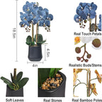 Orchids Artificial Plant in Ceramic Pot 18.5" Faux Orchid Phalaenopsis Flowers Arrangement for Home Office Table Centerpiece Indoor Decor, Dusty Blue