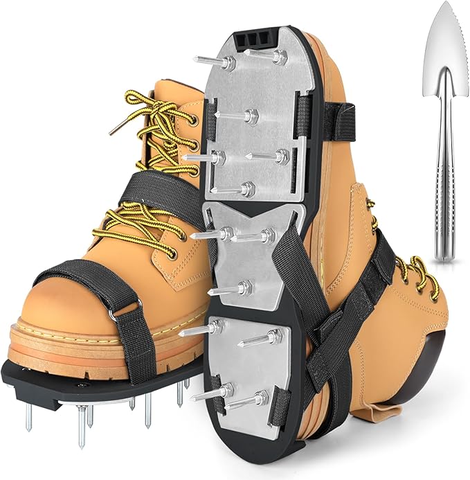 Lawn Aerator Shoes for Grass - Pre-Assembled Grass Aerator Shoes for Lawn - Soil Yard Aerator Tool for Aerating Patio Garden, Black, Large Size