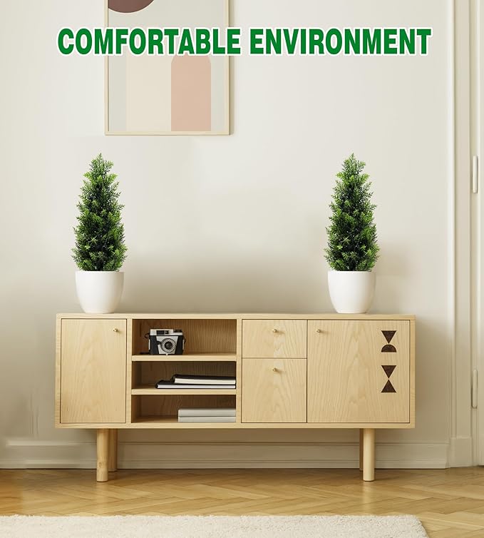 Two 2FT Artificial Cedar Trees, Beautiful and Realistic Fake Potted Trees,Artificial Evergreen Front Porch Decorations Plants, Suitable for Indoor, Office, Living Room and Room Decoration