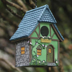 Bird Houses for Outside Cottage Garden Birdhouse –Green Resin Birdhouses for Outdoors with Flower and Stone Details for Bluebird Finches Cardinals Bird Nesting Garden, Patio, Yard