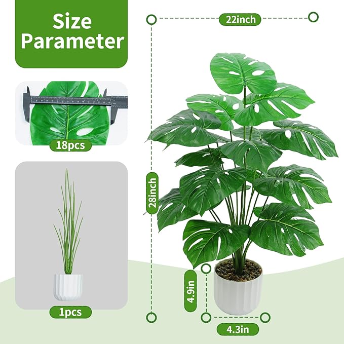 28“ Fake Plant Artificial Monstera for Room Decor, Faux Potted Plants Indoor for Home Living Bedroom Aesthetic Farmhouse Dorm Office Classroom and Outdoor Garden Porch Balcony Decor
