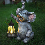 Solar Garden Statue Outdoor Elephant Decor Lights, Figurine with Solar Lantern, Yard Decorations for Patio Porch Home, Christmas Elephant Gifts for Women - Unique Housewarming Gifts