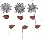 Topadorn 3-Pack Glow-in-the-Dark Metal Flower Garden Stakes, 14" Weatherproof Outdoor Plant Picks, Rustic Yard Art for Lawn & Patio