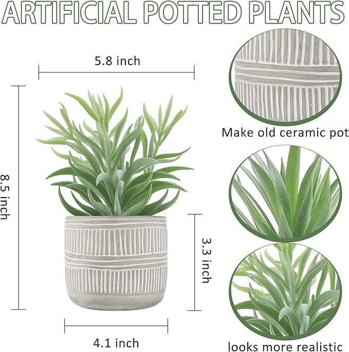 Der Rose 2 Pack Fake Succulents Plants Artificial Succulents in Pots for Room Home Bathroom Bedroom Office Boho Decor