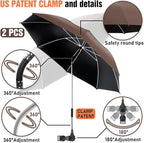 2 PACK Beach Umbrella with Clamp, 360 ° Adjustable Umbrellas for Chair, UPF50+ Umbrella for Beach Chair, Patio Chair, Wheelchair, Camping Chair, Golf Carts (Chair Not Included)