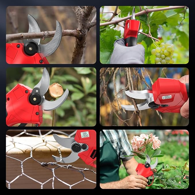 Upgraded Electric Pruning Shears,1.4" Cutting Diameter Cordless Power Pruner with LCD Display, Brushless Motor Pruning Shears with 2000mAh*2 Rechargeable Batteries for Garden Tree Pruner Branch