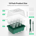 Seed Starter Tray, 10PCS Seed Starter Kit, Seedling Starter Trays with Heightened Lids for Seed Staring, Indoor Gardening Plant Germination Trays (12 Cells per Tray) Green