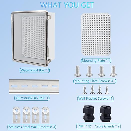 Waterproof Junction Box, ABS Plastic Electrical Box with Stainless Steel Latch, Hinged Cover Electric Project Enclosure Box with Mounting Plate, Wall Brackets,Clear 13.8"x9.8"x5.9"
