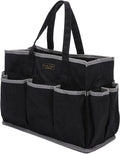 Canvas Tool Tote Bag, Heavy Duty 16oz Waxed Canvas Tool Storage Pouch with 1 Large Compartment & 10 Small Pockets | Multi-Purpose Garden Tool Bag for Horticulturists Mechanics Craftsmen – Black